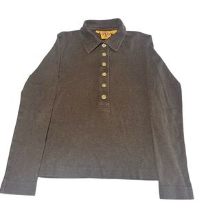 Tory Burch Brown Long Sleeve Polo With Gold Buttons